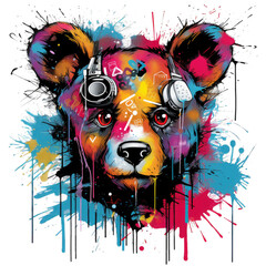 Watercolor Cyber Panda  t-shirt design isolated on transparent background . T shirt print design , illustration
