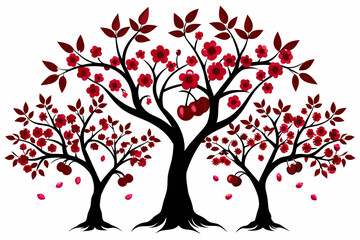 Cherry Isolated Tree Silhouettes white background 