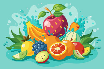 composition of fruits with splashes of water, natural
