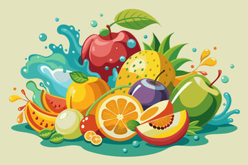 composition of fruits with splashes of water, natural