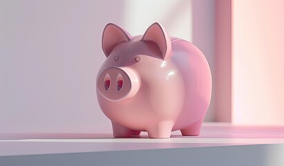 Pink pig sitting on top of a counter