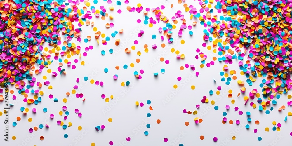 Sticker Colorful glitter scattered along the bottom edge of a white backdrop, creating an elegant and creative visual.