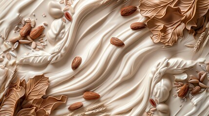 A captivating blend of white milk almond cocoa and wheat elements rendered in exquisite detail  AI generated illustration