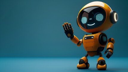 Friendly positive cute cartoon orange robot with a smiling face, generative Ai