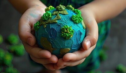 Child holding small globe in hands