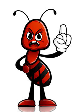  Cute angry ant cartoon character on transparent background