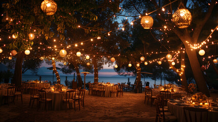 Beachside Evening Event with Festive Lights