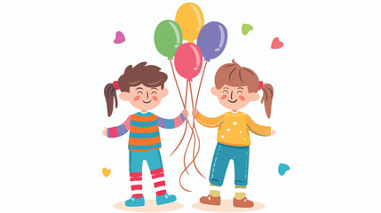 Little kids couple in sock with colors stripes and bal