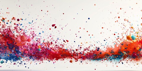 Red paint mural, delicately adorned with tiny colorful confetti on a white background.