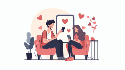 Loving couple chatting via smartphone. Online dating a