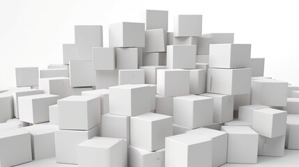 3d rendering of white boxes isolated on white background with soft shadows
