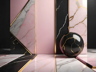 Black Marble Empty Space With Pink Gold Insets Dark Black Limestone Background For Products elegant background