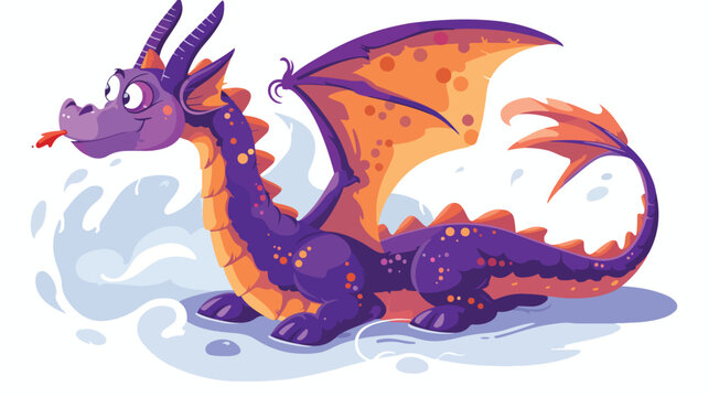 Magic dragon isolated floating and looking for food flat vector
