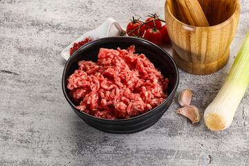 Minced beef meat in the bowl