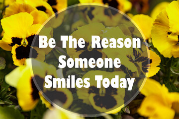 Inspirational quote on yellow flowers background. Be the reason someone smiles today.