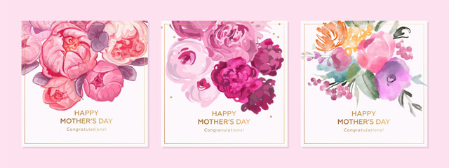 Mother's day greeting square background with hand drawn flowers. Vector illustration for poster, card, promotional materials, website