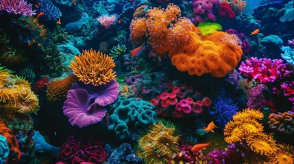 Naklejka na ściany i meble The vibrant colors of a coral reef AI generated illustration