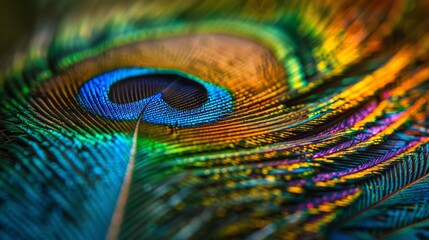Fototapeta premium The vibrant colors of a peacock feather AI generated illustration