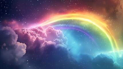 Radiant Rainbow Cloudscape in Ethereal Celestial Landscape