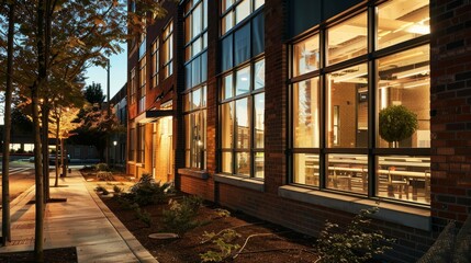 Fototapeta premium The windows on the building cast a soft inviting glo AI generated illustration