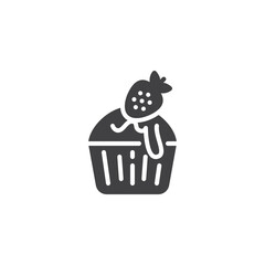 Cupcake with strawberry vector icon