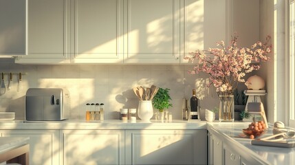 Fototapeta na wymiar A Kitchen Room With Modern Furnishings And A Minimalist Aesthetic.