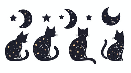 Moon Star illustration sign collection. Luna Cat symbo - obrazy, fototapety, plakaty
