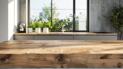 Unadorned wooden table in a modern kitchen design  AI generated illustration