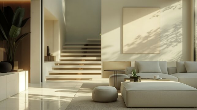 A Modern Staircase With Minimalist  Interior Design.
