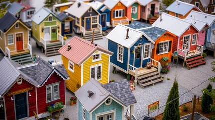 Viewing a variety of vibrant tiny homes with unique features under magnification   AI generated illustration