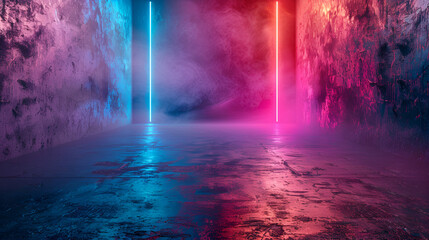 Futuristic Sci-Fi Abstract Blue And Purple Neon Lights, generative Ai