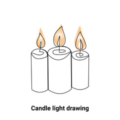 Continuous single-line candle drawing and one-line burning fire candle outline art illustration
