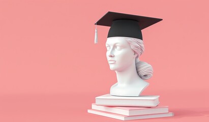 Bust of woman wearing graduation cap. The concept of graduation and achievements.