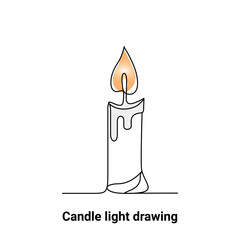 Continuous single-line candle drawing and one-line burning fire candle outline art illustration