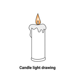 Continuous single-line candle drawing and one-line burning fire candle outline art illustration