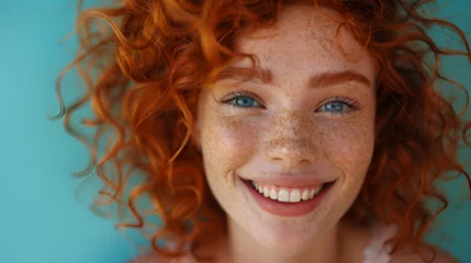 Fotobehang closeup portrait of an amazing young red curl hair woman, generative Ai © Zoya