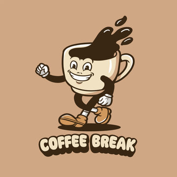 mascot coffee with text "coffee break" good for brand design
