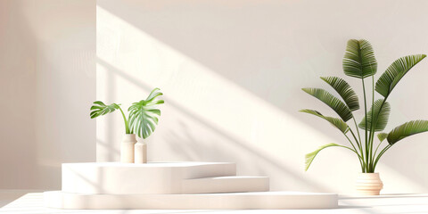 Spring product podium with plant. Modern banner