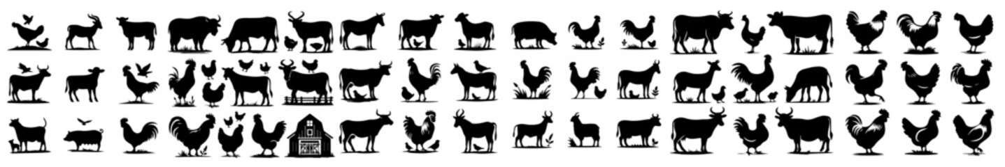 vector set of farm animal silhouettes