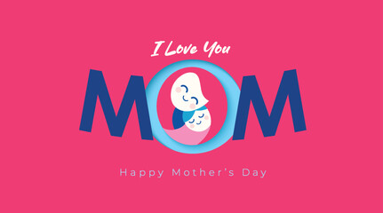 Happy Mother's Day greeting cards with beautiful blossom flowers in flat geometric style. Vector background for banner, poster