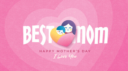 Happy Mother's Day greeting cards with beautiful blossom flowers in flat geometric style. Vector background for banner, poster