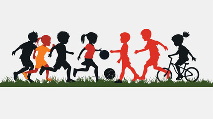 Fototapeta na wymiar Silhouettes vector of children football playing. flat