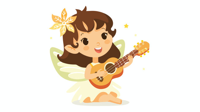 Simple cartoon character of a little fairy playing uku