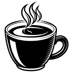 black cup of coffee, black hot cup of coffee silhouette vector illustration,icon,svg,cup characters,Holiday t shirt,Hand drawn trendy Vector illustration,tea on black background