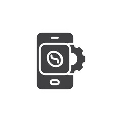 Smartphone with a coffee bean and gear vector icon