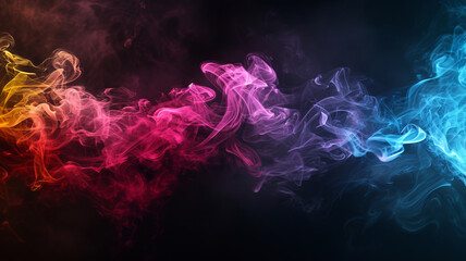 Ethereal colored smoke waves against a dark abyss, a visual enigma, AI Generative. - obrazy, fototapety, plakaty