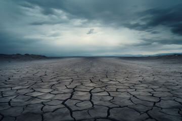 Barren landscape whispers tales of time, under a brooding sky, AI Generative.