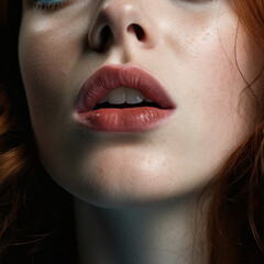 Close-Up Portrait of a Woman with Red Hair and Subtle Makeup