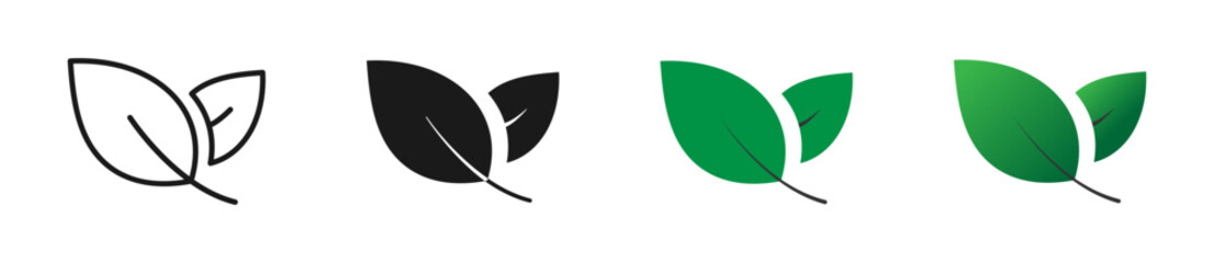 Simple leaf icon. Vector nature symbol or sign. Flat leaves logo in line, outline, filled and gradient style isolated. Eco illustration isolated.