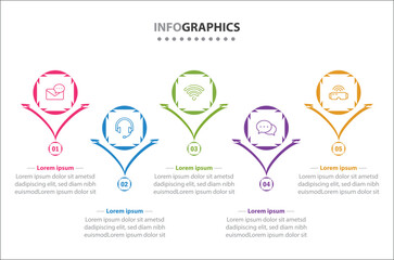 Vector Infographic design with icons. process diagram, flow chart, info graph, Infographics for business concept, presentations banner, workflow layout. 5 options or 5 steps. Vertical Steps
